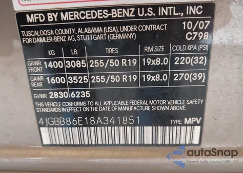 2008 Mercedes-Benz Ml 350 4Matic z USA, uszkodzony, nr VIN 4JGBB86E18A341851